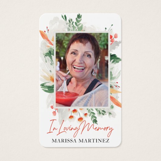 オレンジホワイトフローラ写真葬式祈りの言葉カード (正面)