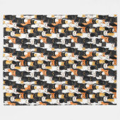 オレンジホワイトブラックキャッツ フリースブランケット (正面(横))