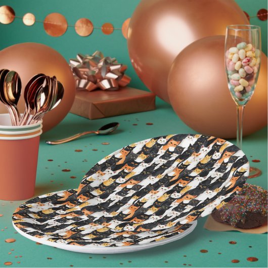 オレンジホワイトブラックキャッツ ペーパープレート (複数)