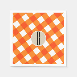 オレンジホワイトプレイドクラフトモノグラム素朴イニシャル スタンダードカクテルナプキン
