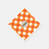 オレンジホワイトプレイドクラフトモノグラム素朴イニシャル スタンダードカクテルナプキン (角)