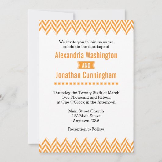 オレンジホワイトヘリンボーン結婚式招待状 招待状 (正面)