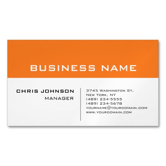 オレンジホワイトミニマモダンリスト マグネット名刺 (正面)