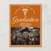 オレンジホワイトメディカルスクールフォト卒業パーティー ポストカード (正面)