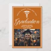 オレンジホワイトメディカルスクールフォト卒業パーティー 招待状 (正面)