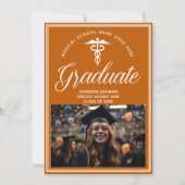 オレンジホワイトメディカルスクール写真卒業 案内状 (正面)