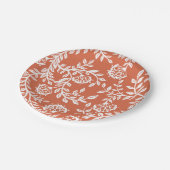 オレンジホワイトヴィンテージフローラプリントパーティー ペーパープレート (アングル)