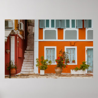 オレンジホワイト及びグレーコンクリート建物 ポスター