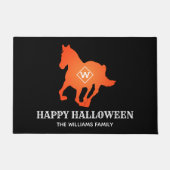 オレンジホースハッピーハローウィン家族名 ドアマット (正面)