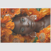 オレンジボタニカルアフリカ系アメリカ人女性デコパージュ 薄葉紙 (正面)