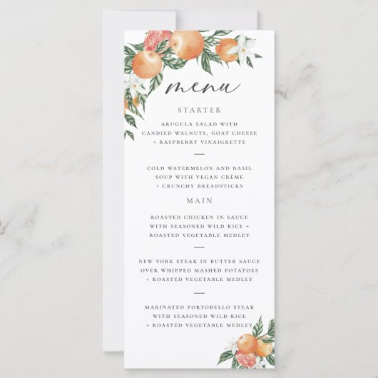 オレンジボタニカルシトラスモダン結婚のメニュー (正面)