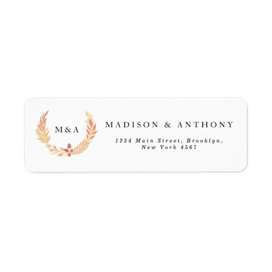 オレンジボタニカルリースモノグラム結婚ズ ラベル (正面)