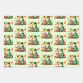 オレンジボバを飲むグリーンカエル ラッピングペーパーシート (正面)
