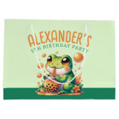 オレンジボバを飲むグリーンカエル ラージペーパーバッグ (裏面)