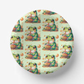 オレンジボバパターンを飲むグリーンカエル ペーパーボウル (正面)