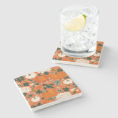 オレンジボホカボチャ秋の花のパターン ストーンコースター (横)