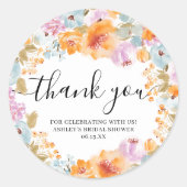 オレンジボホフローラウォーターカラーサンキューブライダル ラウンドシール (正面)