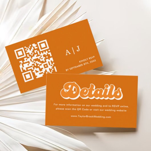 オレンジボホレトロ70s結婚詳細Qrコード エンクロージャーカード