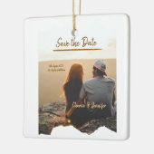 オレンジボホ写真付きモダンカップル名を保存 セラミックオーナメント (左)