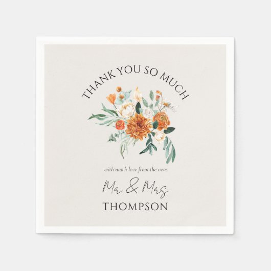 オレンジボホ秋フローラ新人ミセス・サンキュー スタンダードカクテルナプキン (正面)