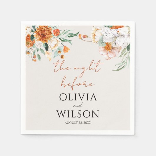 オレンジボホ秋フローラ結婚ズ スタンダードカクテルナプキン (正面)