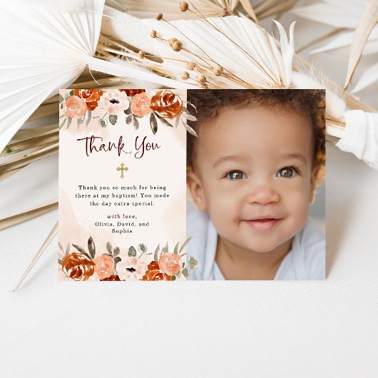 オレンジボホ |水彩赤面バプテスマ写真 サンキューカード
