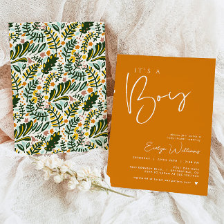 オレンジボーイベビーシャワーミニマル招待状 招待状