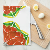 オレンジポインセチアのデザイン キッチンタオル (四つ折り)