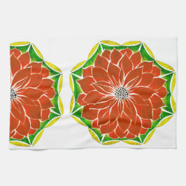 オレンジポインセチアのデザイン キッチンタオル