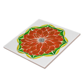 オレンジポインセチアデザイン タイル