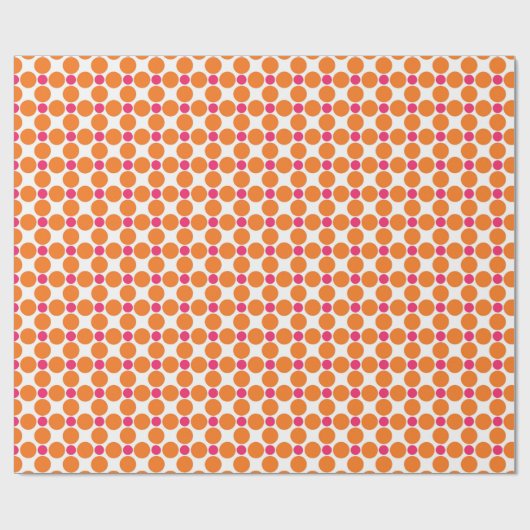 オレンジポップ・アートのとホットピンクの水玉模様パターンギフト ラッピングペーパー (フラット)