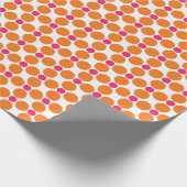 オレンジポップ・アートのとホットピンクの水玉模様パターンギフト ラッピングペーパー (角)