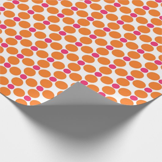 オレンジポップ・アートのとホットピンクの水玉模様パターンギフト ラッピングペーパー (角)