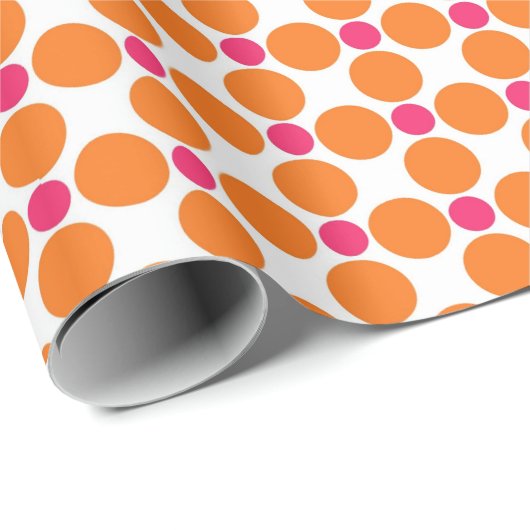 オレンジポップ・アートのとホットピンクの水玉模様パターンギフト ラッピングペーパー (ロールコーナー)