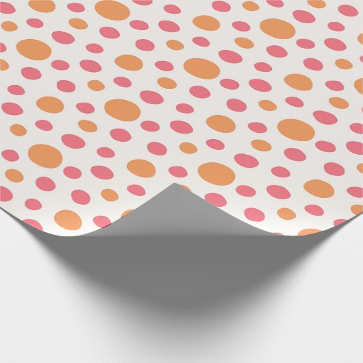 オレンジポップ・アートのとホットピンクの水玉模様パターンギフト ラッピングペーパー (角)