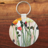 オレンジポピーの花の水彩アート キーホルダー (正面)