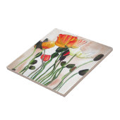 オレンジポピーの花の絵画水色 タイル (側面)