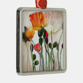 オレンジポピーの花の絵画水色 メタルオーナメント (右)