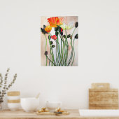 オレンジポピーオリジナル水彩花アート ポスター (キッチン)