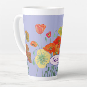 オレンジポピーズフローラフラワーズパステルパープル薄紫 カフェラテマグ