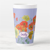 オレンジポピーズフローラフラワーズパステルパープル薄紫 カフェラテマグ (正面)