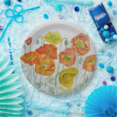 オレンジポピーバラフラワーパターン紙パーティープレート ペーパープレート (パーティー)