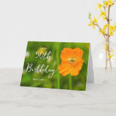 オレンジポピーフラワーオングリーンハッピー50誕生日 カード (黄色い花)
