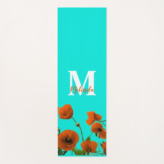 オレンジポピーフラワーズフローラモノグラムイニシャルギフト ヨガマット (正面)