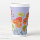 オレンジポピーフローラフラワーパステルパープル薄紫 カフェラテマグ (正面)