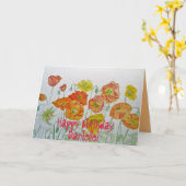 オレンジポピー水カラーハッピーバースデーカード カード (黄色い花)