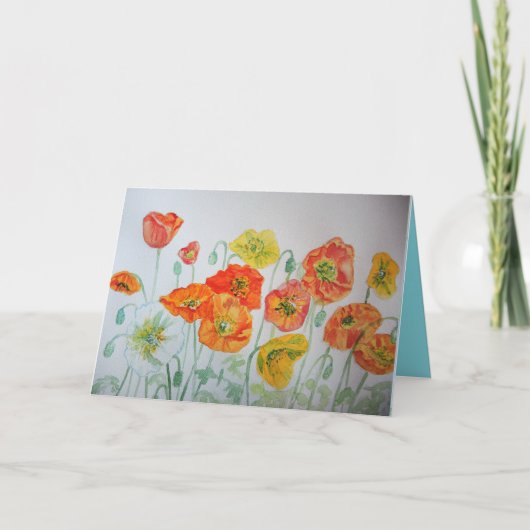 オレンジポピー水カラー誕生日カード カード (正面)