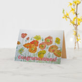 オレンジポピー水色祝いカード カード (黄色い花)