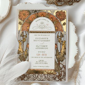 オレンジポピー結婚ズフォイルアールヌーボーミュシャ 箔招待状