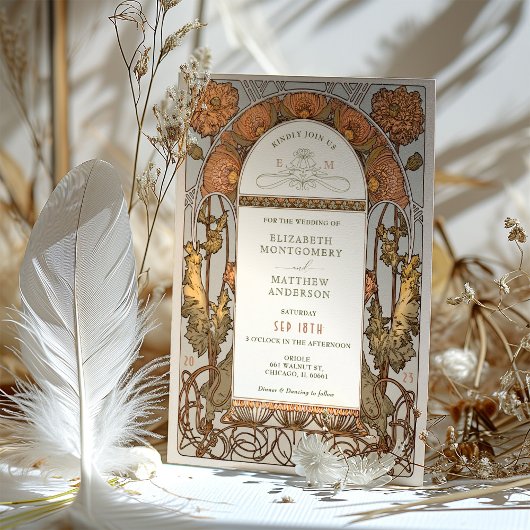 オレンジポピー結婚式招待状アールヌーボーミュシャ 招待状